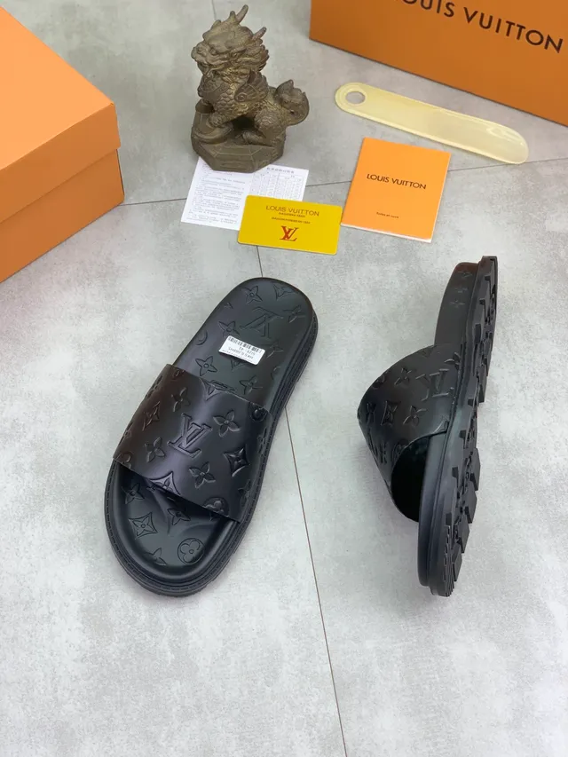 Louis Vuitton Slide Black Monogram-Embossed Woven Damier Strap Slippers 5
