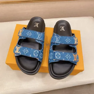 Louis Vuitton Slide Denim Monogram Blue Black Slippers