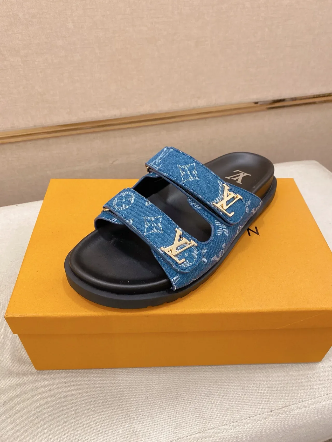 Louis Vuitton Slide Denim Monogram Blue Black Slippers 4