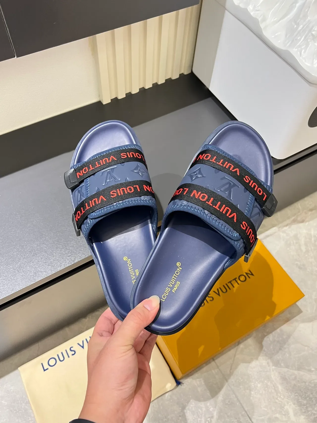 Louis Vuitton Slide Multicolor Molded Rubber Sole Double-Logo Strap Slippers 12