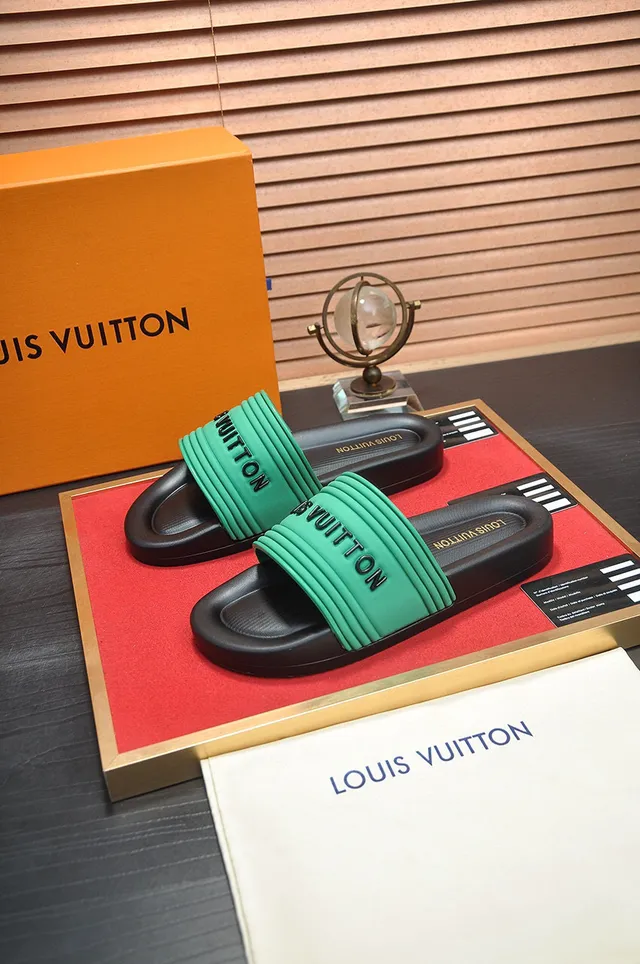 Louis Vuitton Slide-Style Green and Black Slippers 4
