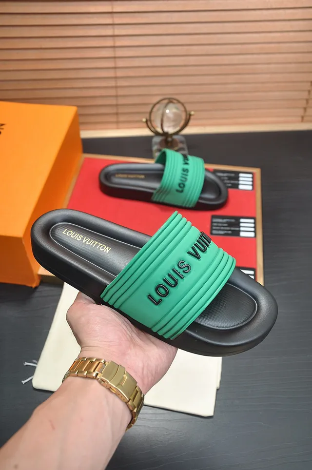 Louis Vuitton Slide-Style Green and Black Slippers 5