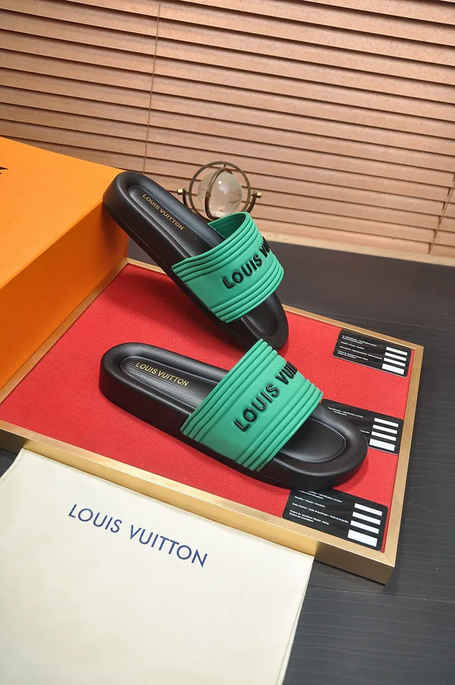 Louis Vuitton Slide-Style Green and Black Slippers 6