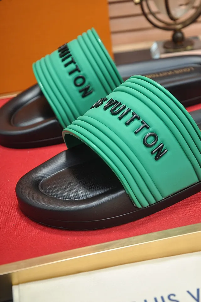 Louis Vuitton Slide-Style Green and Black Slippers 8