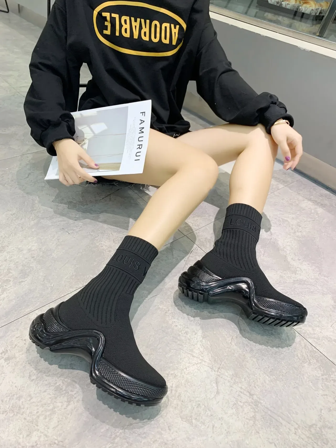 Louis Vuitton Speed Trainer Black Sock-Fit Lifestyle Sneakers 4