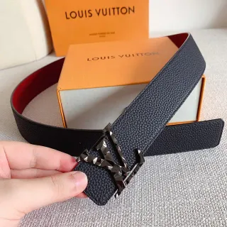 لويس فيتون المثقب LV Initiales حزام جلد أسود وأحمر
