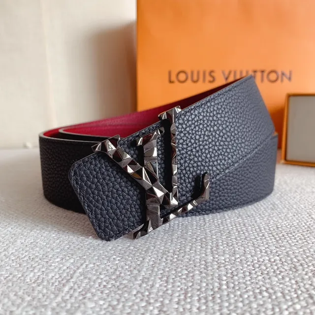 Louis Vuitton Studded LV Initiales Black and Red Leather Belt 2
