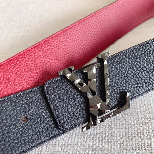 Louis Vuitton Studded LV Initiales Black and Red Leather Belt 3