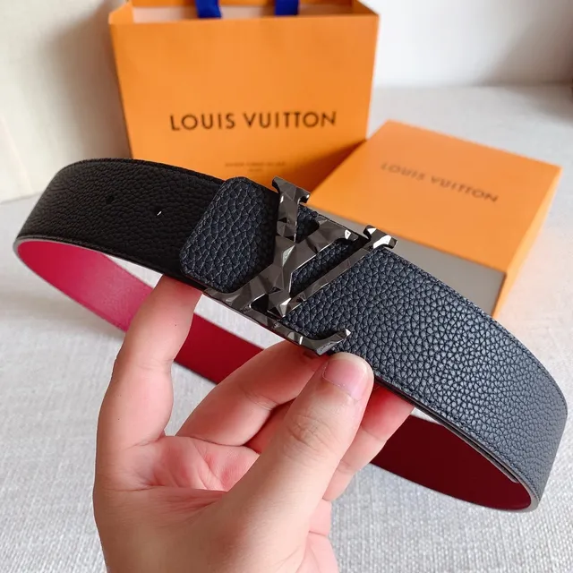Louis Vuitton Studded LV Initiales Black and Red Leather Belt 4