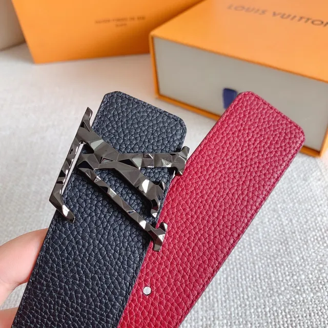 Louis Vuitton Studded LV Initiales Black and Red Leather Belt 5