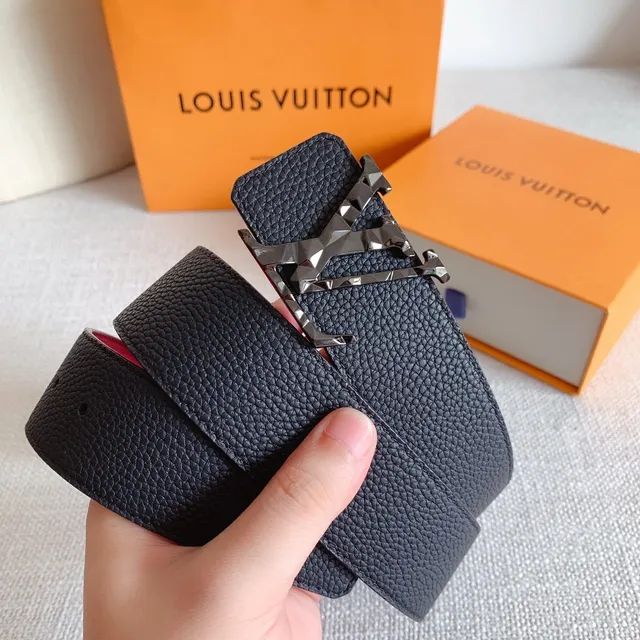 Louis Vuitton Studded LV Initiales Black and Red Leather Belt 6