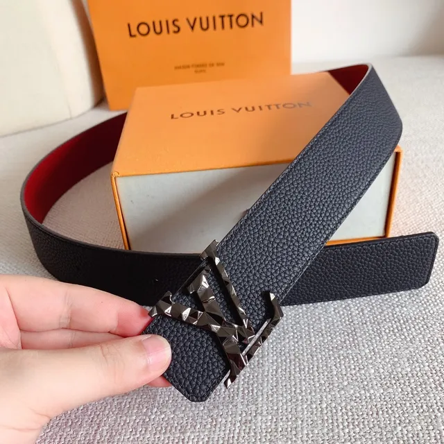 Louis Vuitton Studded LV Initiales Black and Red Leather Belt 7
