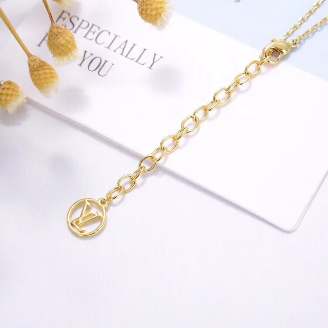 Louis Vuitton Tag Gold Silver Pendant Monogram-Engraved Necklace 3