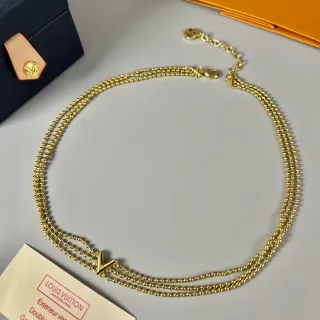 Louis Vuitton V Collection Gold Triple-Strand Beaded Ball Chain Necklace