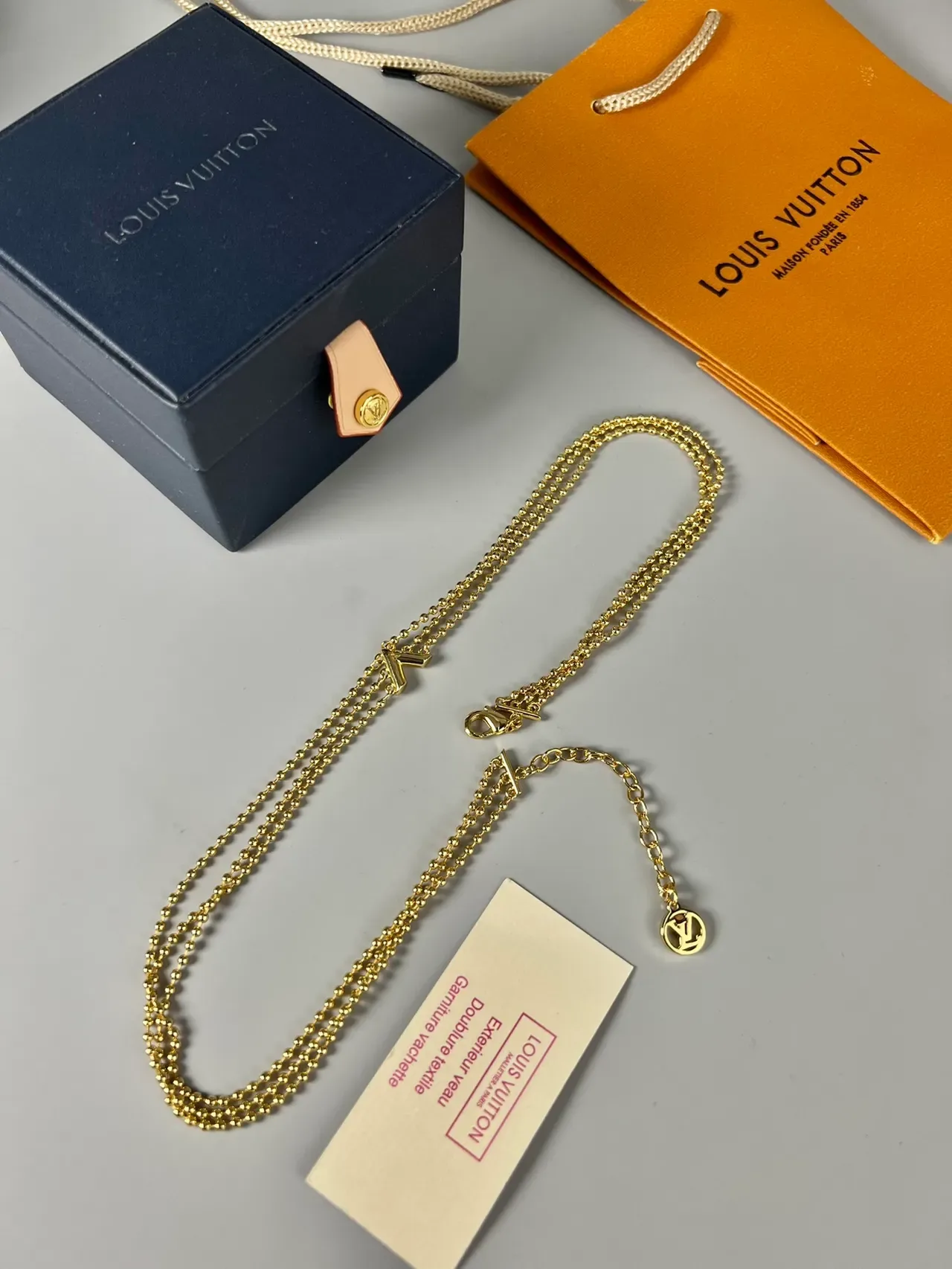 Louis Vuitton V Collection Gold Triple-Strand Beaded Ball Chain Necklace 5