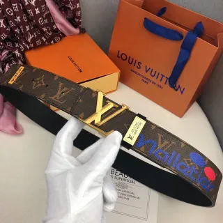 Louis Vuitton Vallation Brown Multicolor Monogram Canvas Gold-Tone LV Buckle Leather Belt