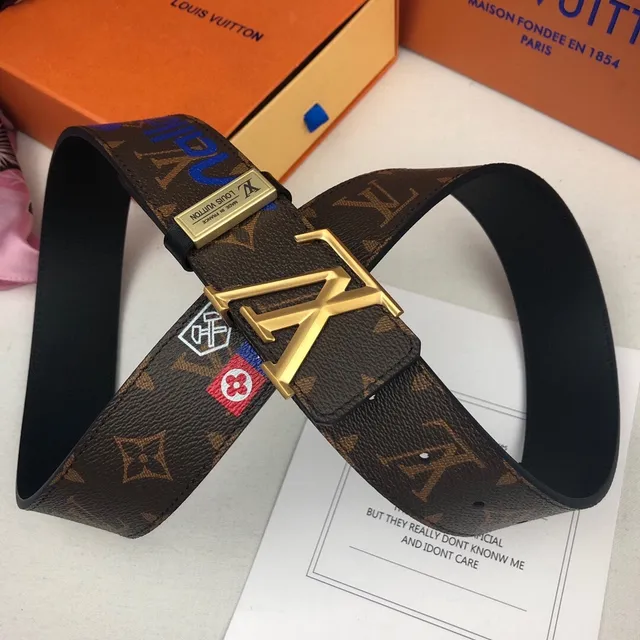 Louis Vuitton Vallation Brown Multicolor Monogram Canvas Gold-Tone LV Buckle Leather Belt 6