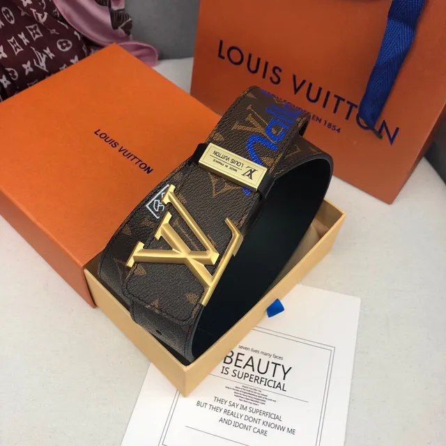 Louis Vuitton Vallation Brown Multicolor Monogram Canvas Gold-Tone LV Buckle Leather Belt 7
