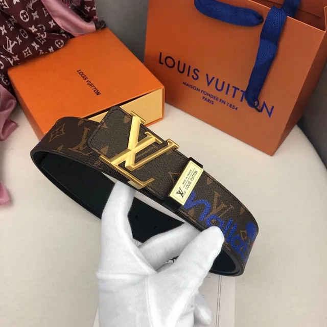 Louis Vuitton Vallation Brown Multicolor Monogram Canvas Gold-Tone LV Buckle Leather Belt 8
