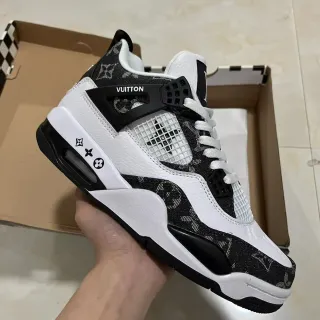 Louis Vuitton White Black Monogrammed Textile Leather Overlay Lifestyle Sneakers