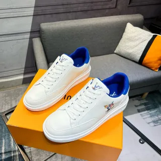 Louis Vuitton Blanco y Azul Cuero Liso Superior Forro Interior Real Sneakers Lifestyle