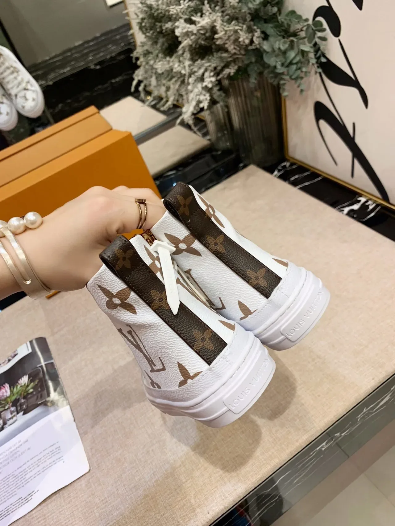 Louis Vuitton White Brown High-Top Monogram-Print Lifestyle Sneakers 2