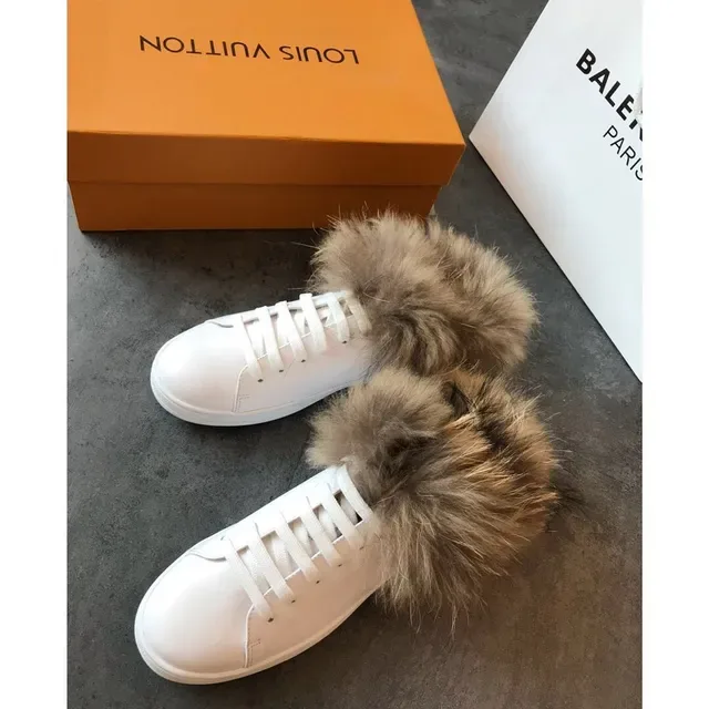 Louis Vuitton White Brown Leather Upper Oversized Fur Cuff Lifestyle Sneakers 2