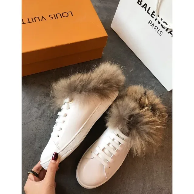Louis Vuitton White Brown Leather Upper Oversized Fur Cuff Lifestyle Sneakers 3
