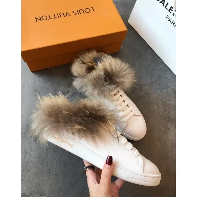 Louis Vuitton White Brown Leather Upper Oversized Fur Cuff Lifestyle Sneakers 4