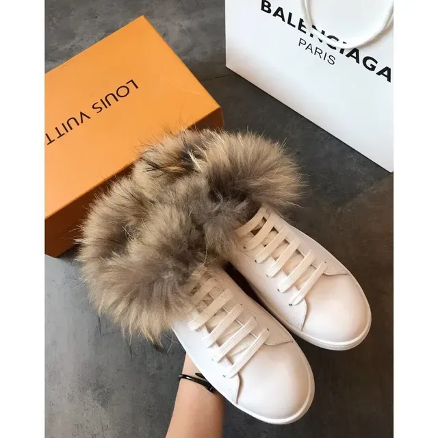 Louis Vuitton White Brown Leather Upper Oversized Fur Cuff Lifestyle Sneakers 5