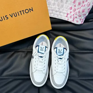 Louis Vuitton Branco Cinza Low-Top Couro-Suede Híbrido Lifestyle Sneakers