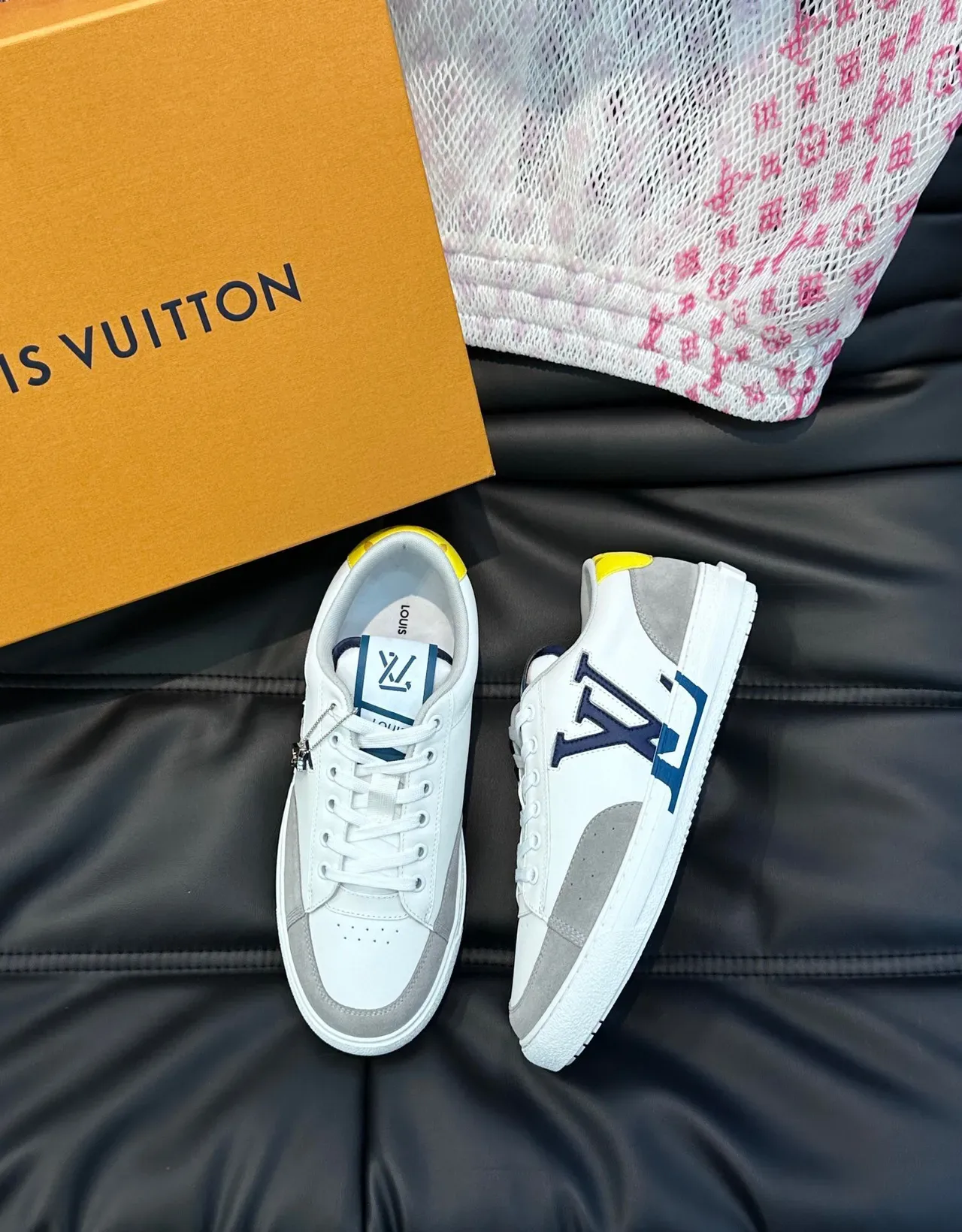 Louis Vuitton White Gray Low-Top Leather-Suede Hybrid Lifestyle Sneakers 2