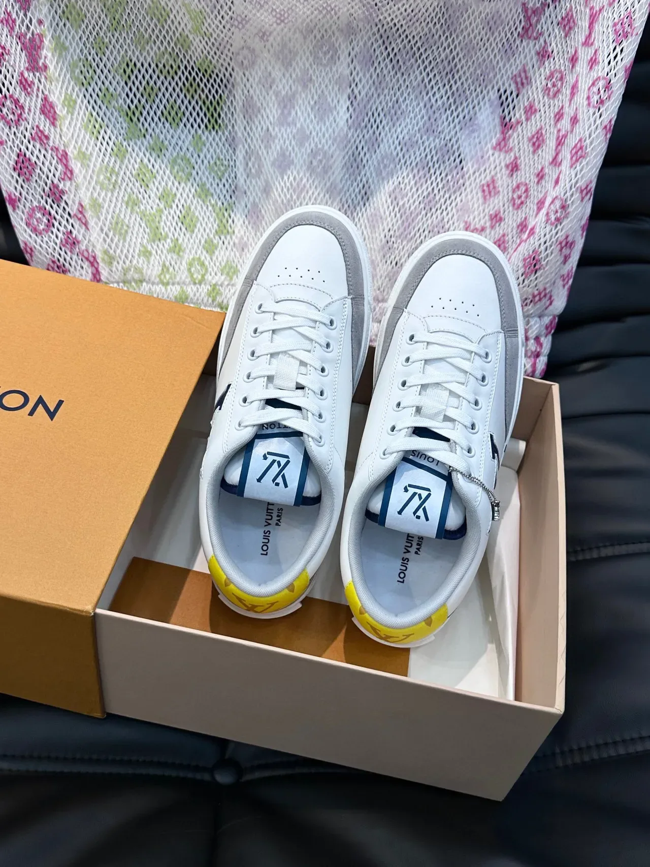 Louis Vuitton White Gray Low-Top Leather-Suede Hybrid Lifestyle Sneakers 4