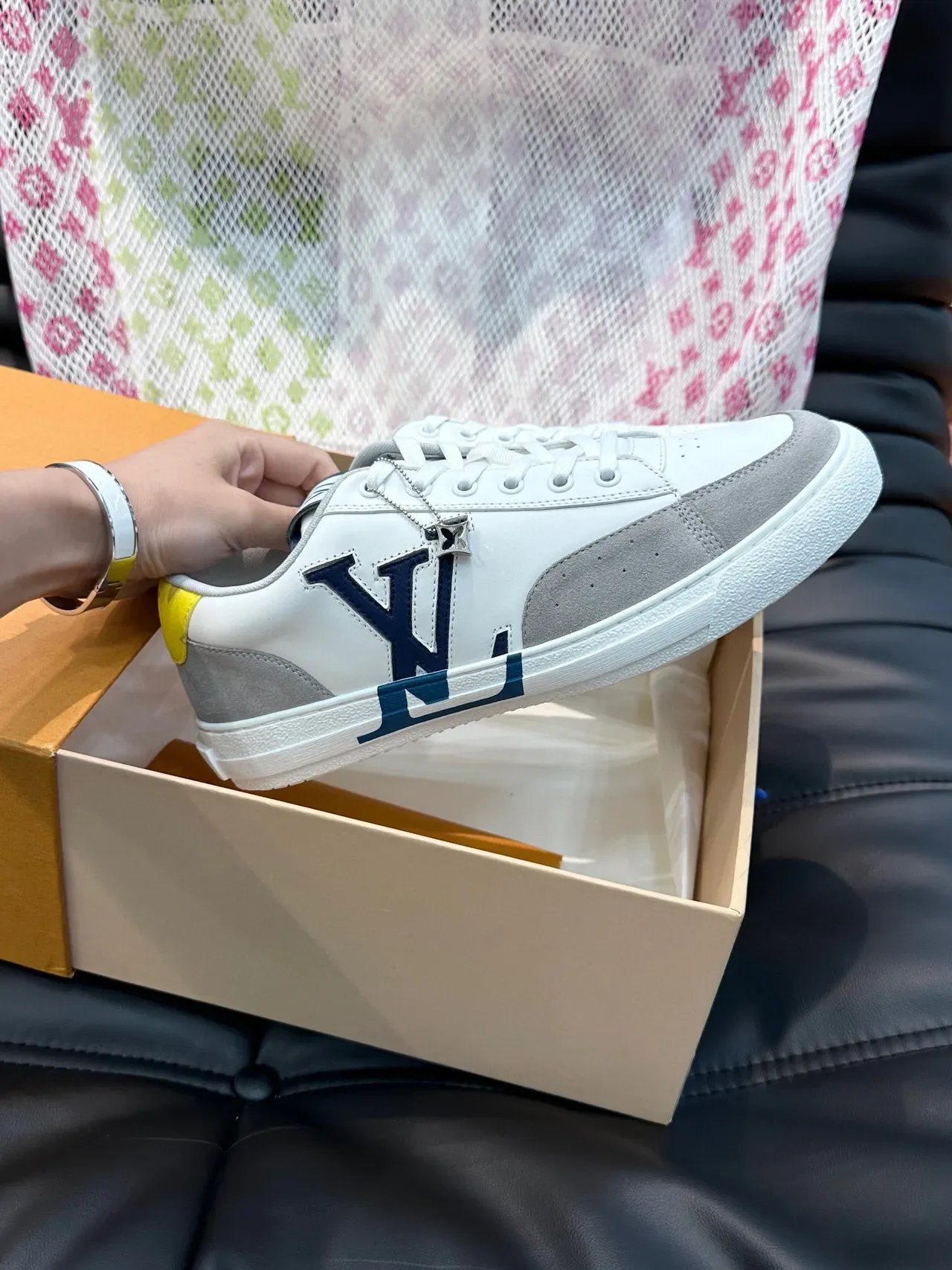 Louis Vuitton White Gray Low-Top Leather-Suede Hybrid Lifestyle Sneakers 6