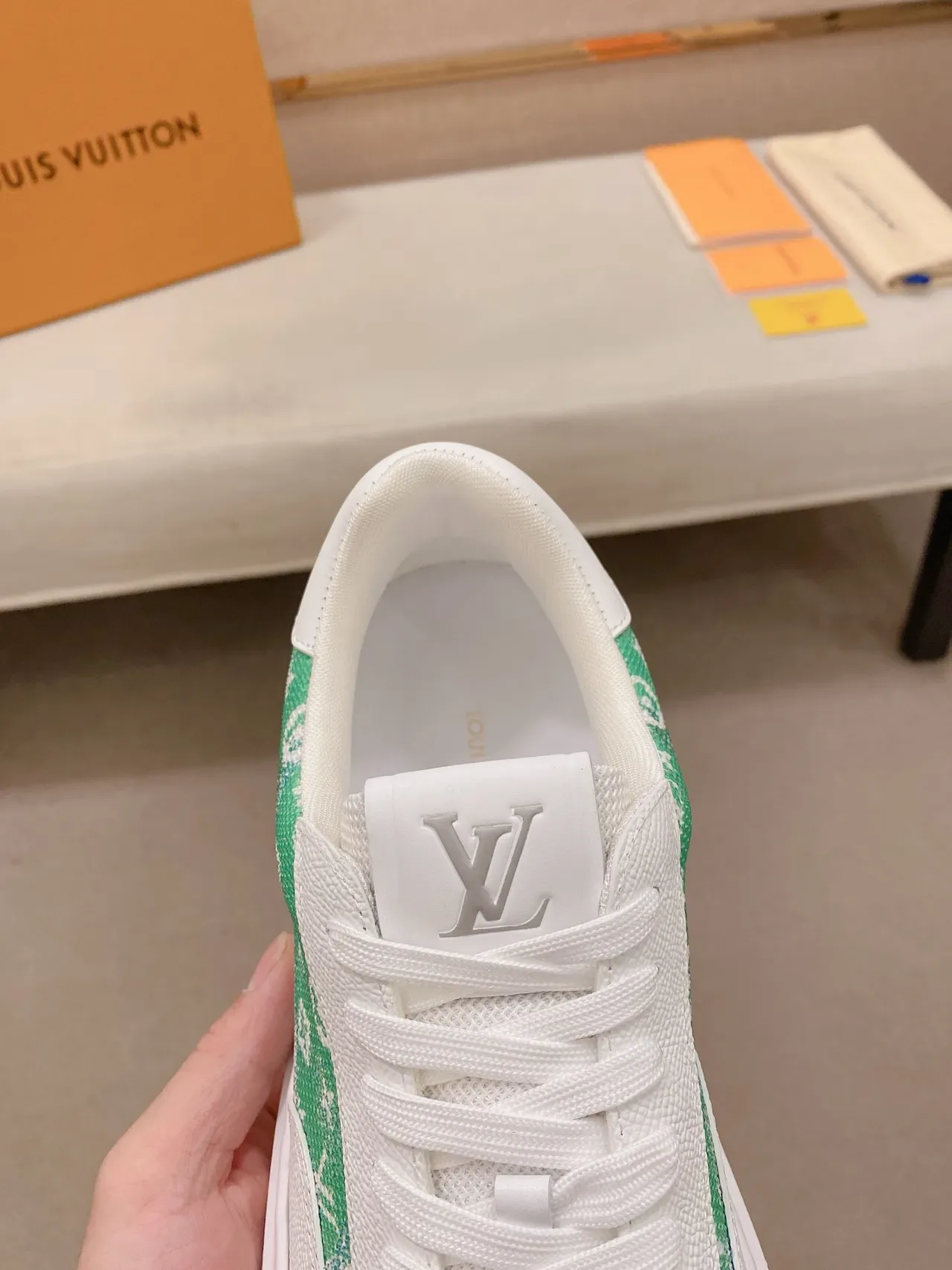 Louis Vuitton White Green Low-Top Platform Sole Lifestyle Sneakers 4