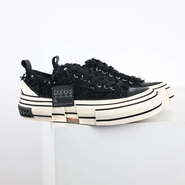 Maison Margiela Black Beige Frayed Textile Upper Segmented Layered Sole Lifestyle Sneakers 3