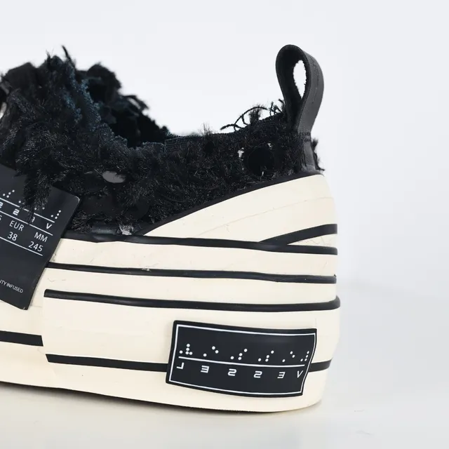 Maison Margiela Black Beige Frayed Textile Upper Segmented Layered Sole Lifestyle Sneakers 4