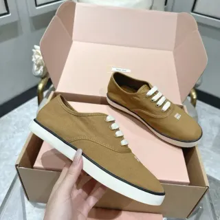 Miu Miu Brown White Low-Top Upper Canvas Shoes