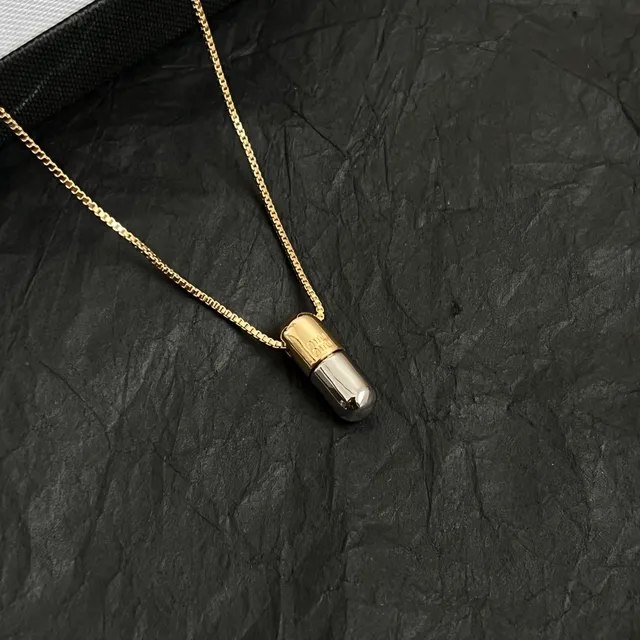 Miu Miu Pingente Cápsula Corrente Dourada Prata Corrente Bicolor Colar 3
