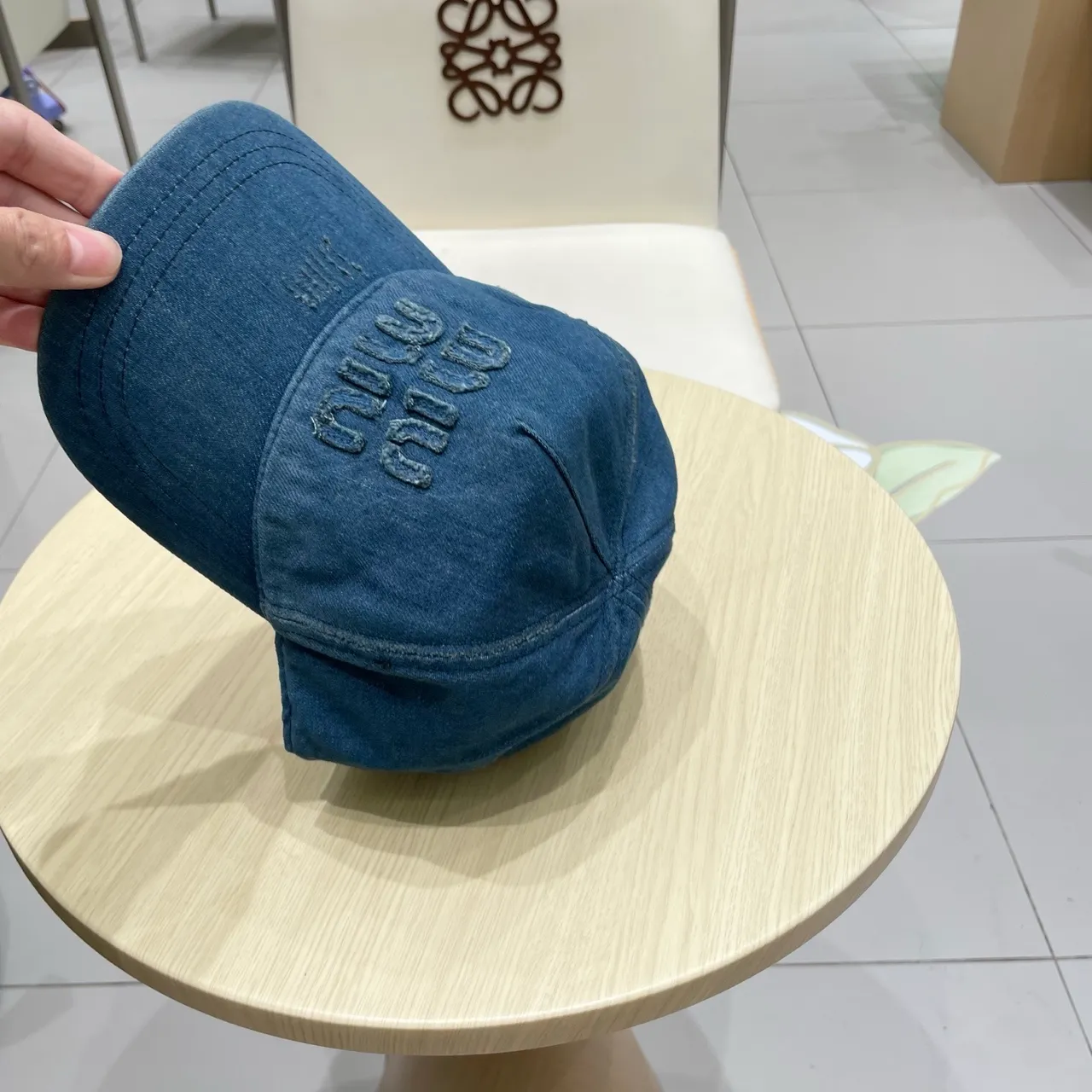 Miu Miu Denim Embroidered Logo Baseball Cap 4