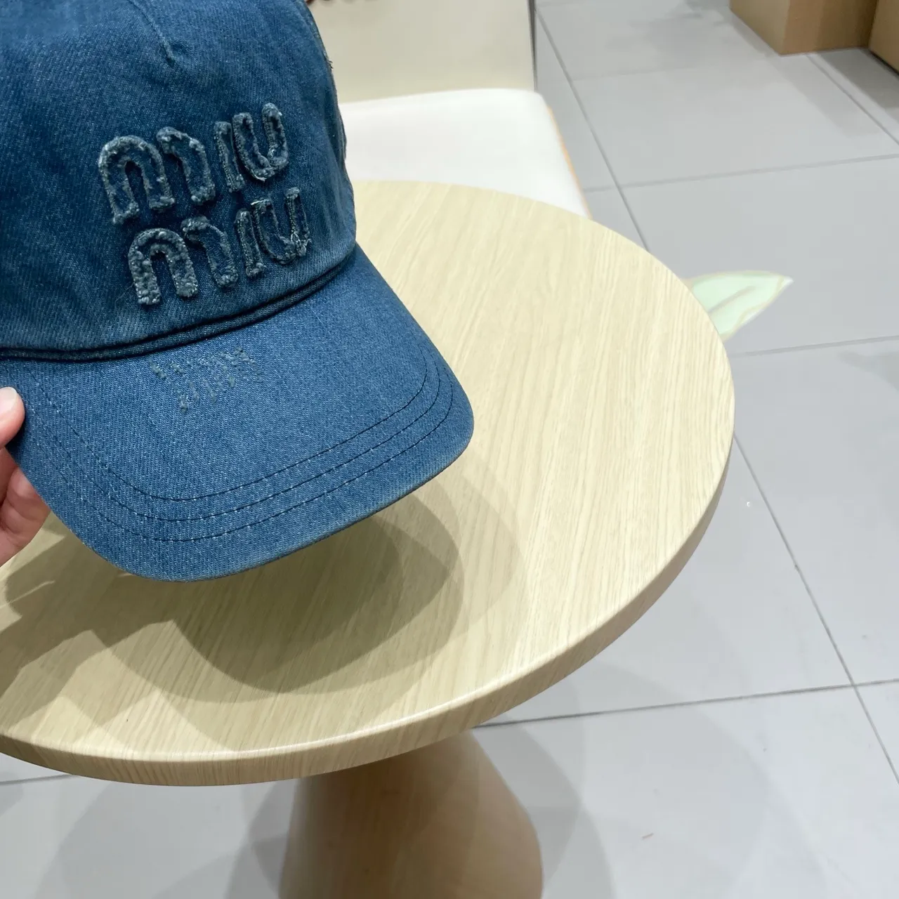 Miu Miu Denim Embroidered Logo Baseball Cap 7