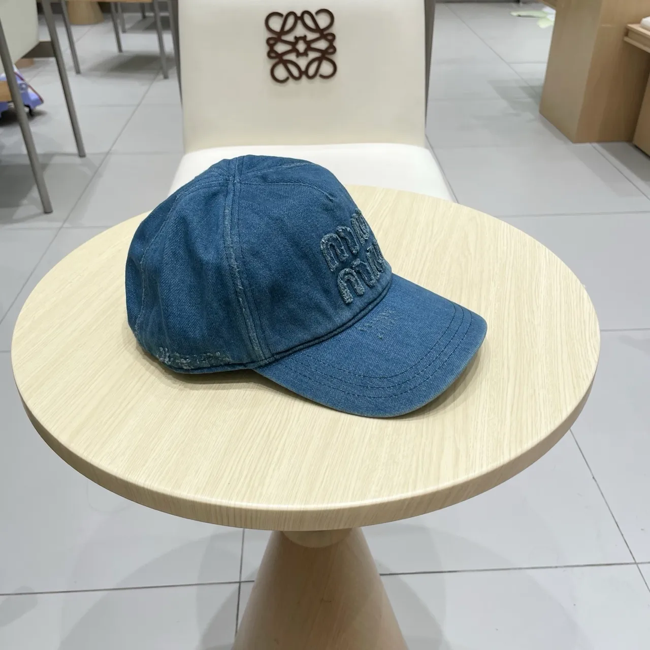 Miu Miu Denim Embroidered Logo Baseball Cap 8