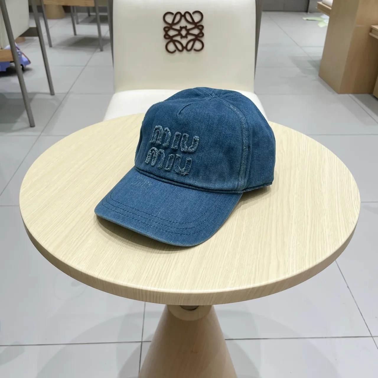 Miu Miu Denim Embroidered Logo Baseball Cap 9
