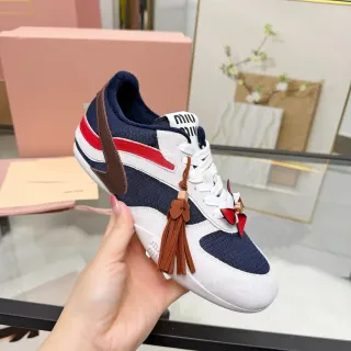 Miu Miu Lifestyle Sneaker White Navy Low-Top Suede And Mesh Upper Lifestyle Sneakers
