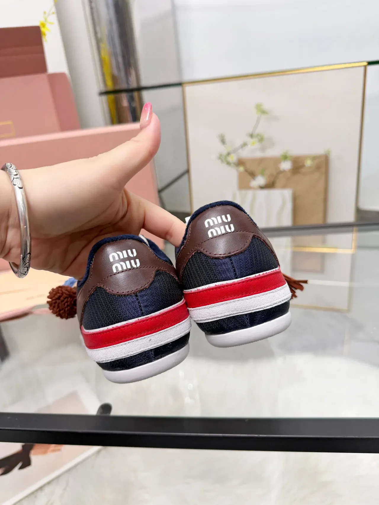Miu Miu Lifestyle Sneaker White Navy Low-Top Suede And Mesh Upper Lifestyle Sneakers 2