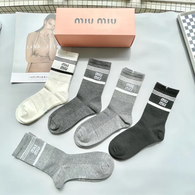 Miu Miu Logo Band Crew Socks 3