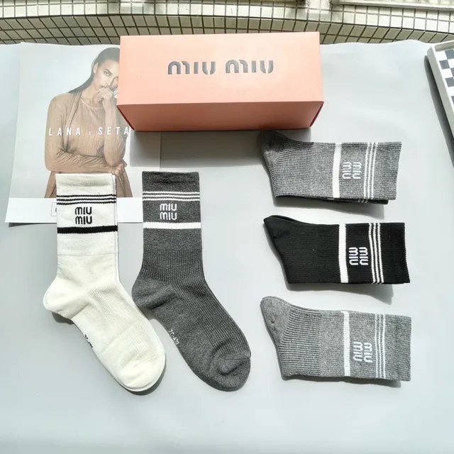 Miu Miu Logo Band Crew Socks 5