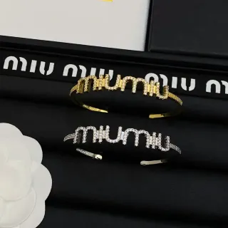 Miu Miu Logo Pavé Open Cuff Bracelet