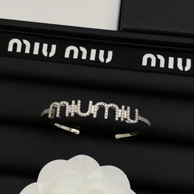 Miu Miu Logo Pavé Open Cuff Bracelet 4