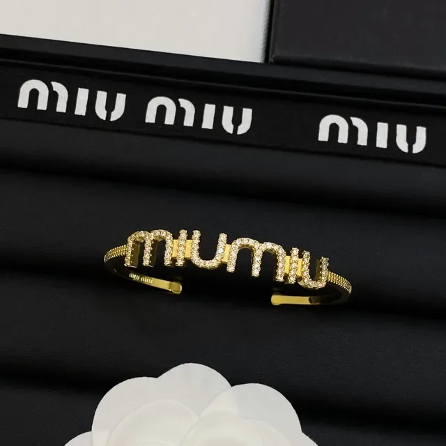 Miu Miu Logo Pavé Open Cuff Bracelet 5